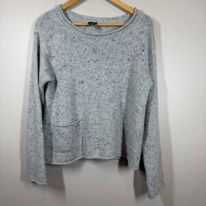 Eileen Fisher Merino Wool Angora Knit Sweater Pocket Blue Gray S Minimalist